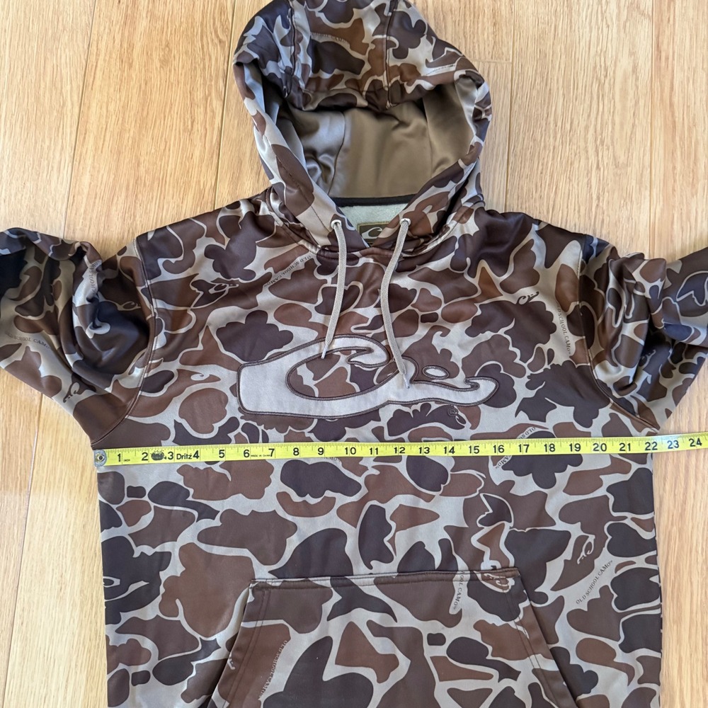 Drake Waterfowl Hoodie Mens Small Brown Old School Camo Performance Pullover - Picture 7 of 7